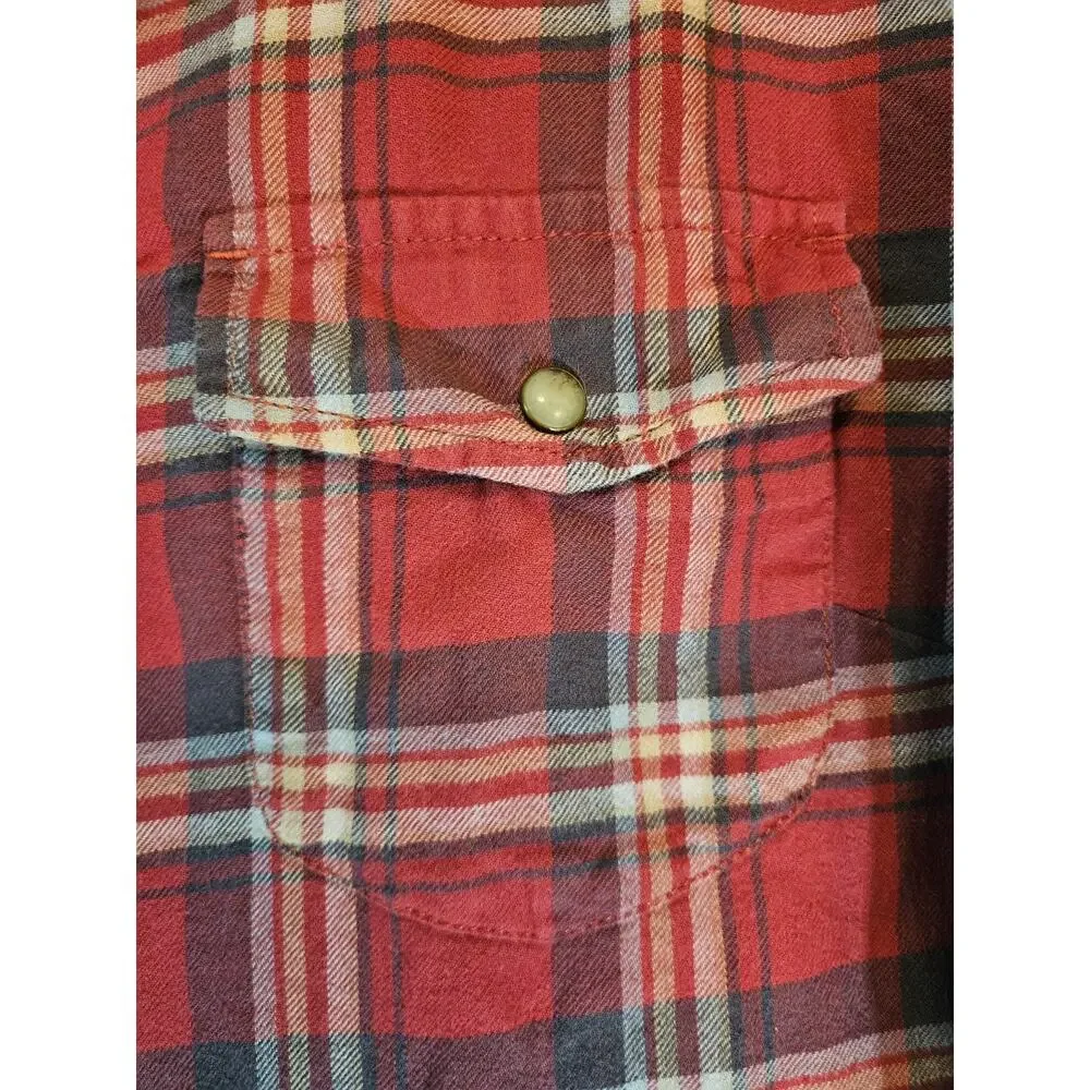 JACHS Girlfriend Size L Red Blue White Plaid Cotton Flannel Collared Shirt - Picture 3 of 7